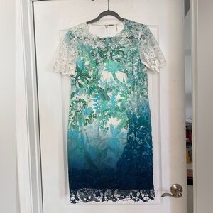 Elie Tahari Blue and Green Lace Midi Dress